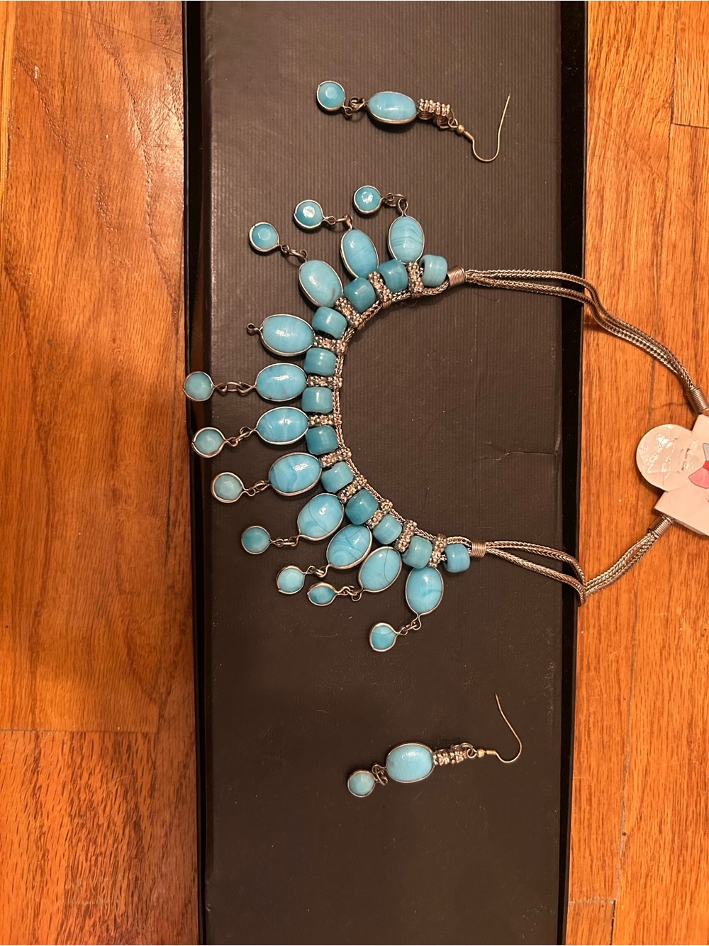 Turquoise Statement Bib Necklace and Earrings Set - Women Jewelry